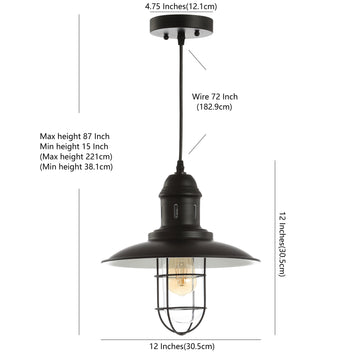 Deere 12" Adjustable Iron/Glass Cage Light LED Pendant - JONATHAN Y